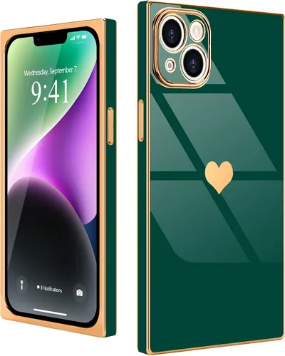 Vista 25 de Compatible con iPhone 12 Funda Rectangular Bonita Chapado Dorado Lujo Corazón de Amor Funda de Teléfono para Mujeres Niñas A Prueba de Golpes