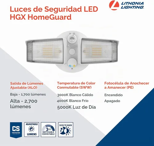 Vista 3 de Lithonia Lighting HomeGuard - Luces LED de 2 luces LED para exteriores, sensor de anochecer a amanecer, lúmenes ajustables, color seleccionable