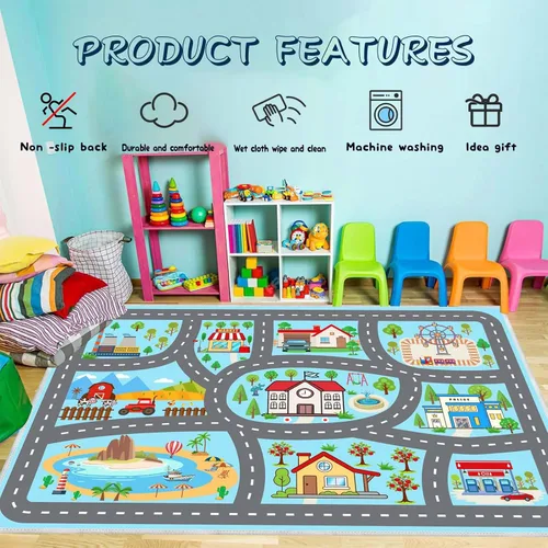 Vista 3 de Alfombra para niños, alfombra de coche para niños, tapete de juego, alfombra para coches de juguete para sala de juegos, aula, habitación de niños