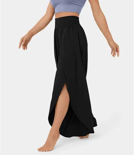Vista 3 de Pantalones fluidos para mujer, pantalones casuales de pierna ancha con abertura, talla grande, bohemio, cintura alta, para yoga, hippie, pilates