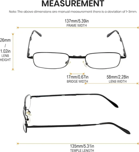 Vista 4 de Calabria 308 gafas de lectura plegables +0.50 negro hombres mujeres delgado plegable bolsillo lector resorte bisagra gafas compacto w/caso
