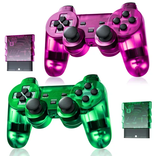 Vista 12 de Burcica Wireless Controller for PS-2 Play 2 Double Vibration 2 - Black and ClearRed