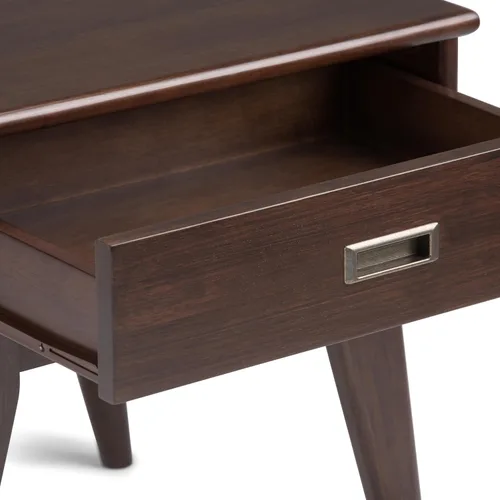 Vista 6 de SIMPLIHOME Draper - Mesa auxiliar rectangular de madera maciza de 22 pulgadas de ancho con cajón de almacenamiento en marrón caoba medio, mesita