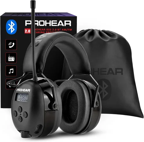Vista 12 de PROHEAR 033 2.0 Auriculares Bluetooth de Protección Auditiva con Radio AM/FM - Orejeras de Reducción de Ruido 31 SNR, Batería Recargable de 50