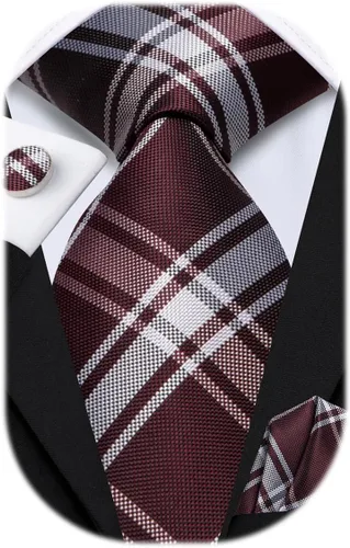 Vista 32 de Hi-Tie Corbatas de seda para hombre con estampado de cachemira, conjunto de corbata cuadrada, pañuelo de bolsillo y gemelos para negocios formales