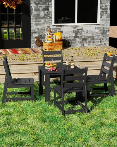 Vista 8 de GREENVINES Silla de comedor al aire libre HDPE, sillas sin brazos, negro
