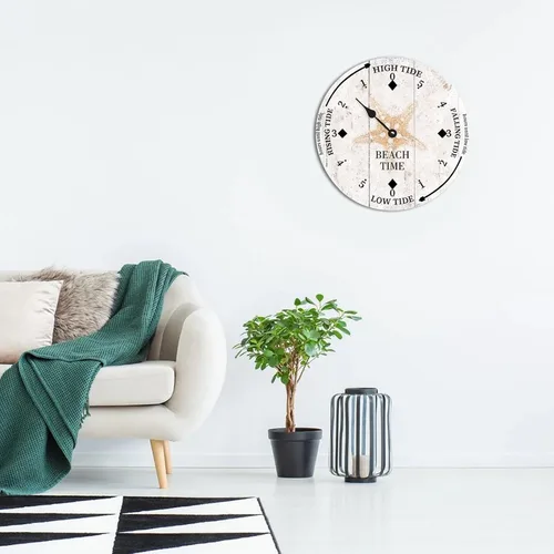 Vista 4 de Reloj de marea de madera rústica, reloj de marea con estrellas de mar, reloj de luna, silencioso, sin tictac, funciona con pilas, reloj de pared