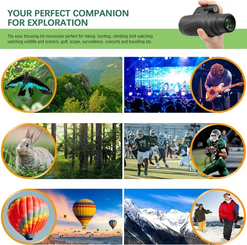Vista 7 de Prisma monocular impermeable del telescopio K9 de 12x50 para caza, camping, viajes Secenery, observación de aves de vida silvestre