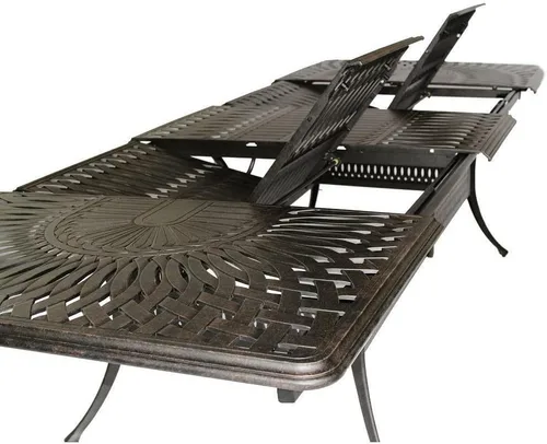 Vista 7 de Elizabeth - Juego de comedor de 11 piezas con revestimiento de polvo de aluminio fundido para exteriores con mesa de comedor rectangular extensible