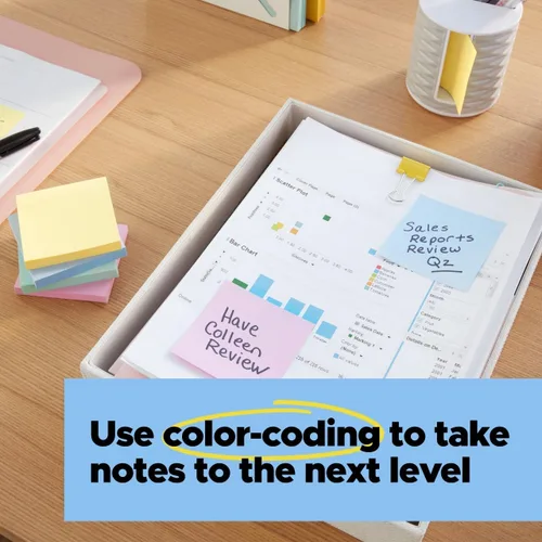Vista 8 de Post-it - Notas superadhesivas de papel 100% reciclado, 3 x 3 pulgadas, 24 blocs, 70 hojas por bloc, pasteles Wanderlust, suministros de regreso a