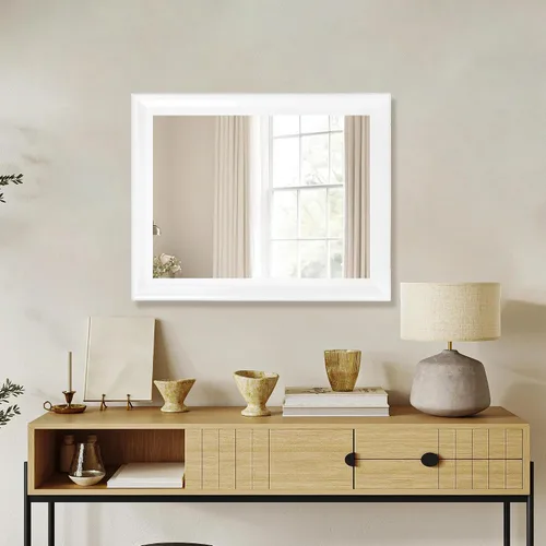 Vista 3 de CULER Espejo de pared de madera blanca para baño, espejos colgantes rectangulares de 20 x 16 pulgadas con marco de madera para sala de estar Blanco
