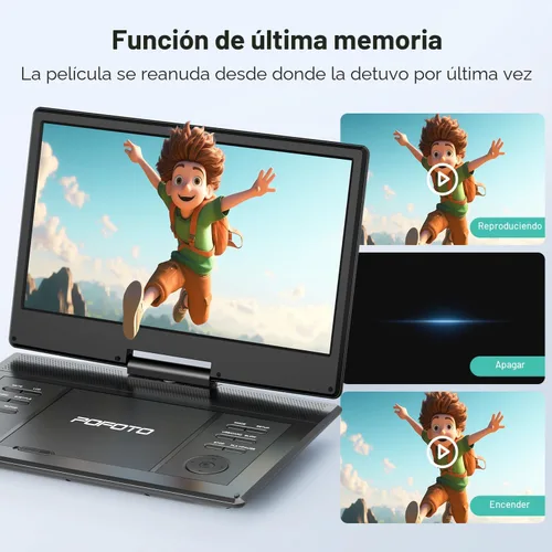 Vista 6 de POFOTO - Reproductor de DVD portátil de 15.7 pulgadas con pantalla giratoria HD de 14.1 pulgadas para niños y ancianos, batería recargable de 6