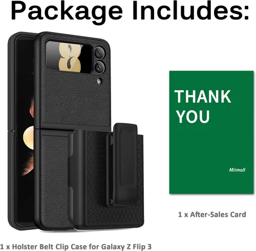 Vista 8 de Miimall Funda compatible con Samsung Galaxy Z Flip 3 con funda de clip para cinturón, funda de cuero de doble capa, delgada, resistente, funda