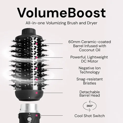 Vista 2 de L'ANGE HAIR VolumeBoost 60mm 2-en-1 Cepillo Secador Voluminizador Cerámico Secado Rápido y Estilo para Peinados Voluminosos Sin Frizz Barril