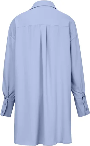 Vista 6 de Blusas de manga larga de otoño para mujer 2022, a la moda, casual, con cuello abotonado, unicolor, con dobladillo irregular