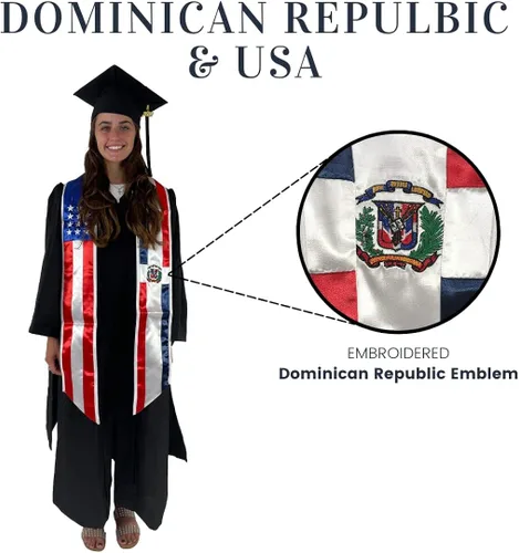 Vista 2 de Cappe Diem Estola de banda de graduación de dos banderas (Estados Unidos + Internacional)