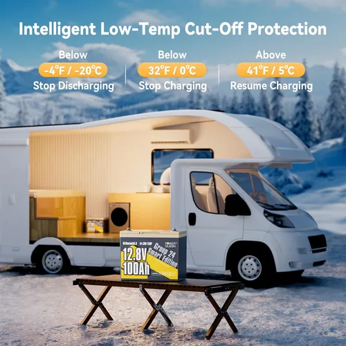 Vista 2 de Power Queen - Batería de litio LiFePO4 de 12 V/100 Ah con Bluetooth, batería de ciclo profundo de corte de baja temperatura con BMS de 100 A, 1280