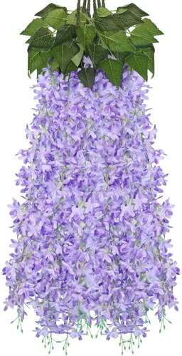 Vista 10 de RECUTMS Guirnalda de flores artificiales de seda lila, moradas, 8 unidades Morado