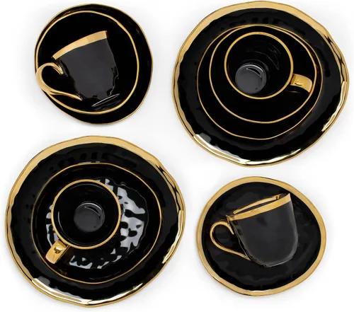 Vista 2 de Elanze Designs Juego de vajilla de 16 piezas de platos, tazones y tazas de porcelana cerámica con burbuja metálica - Servicio para 4, negro