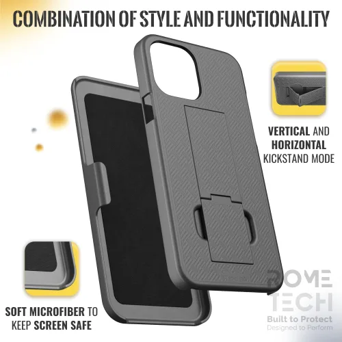Vista 5 de Funda diseñada para iPhone 12 Mini con funda de clip para cinturón, funda con función atril, color negro