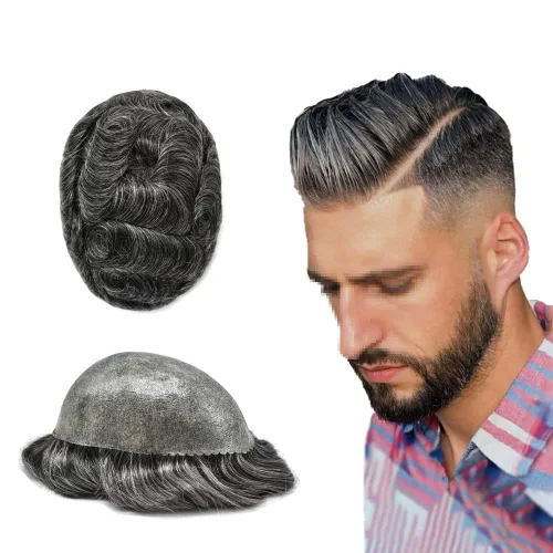 Vista 20 de Toupee para hombres Cabello humano Toupee Hombres Hairpiece Poly Thin Skin Mens Hair System Hair Pieces Sistema de reemplazo para hombres Protesis