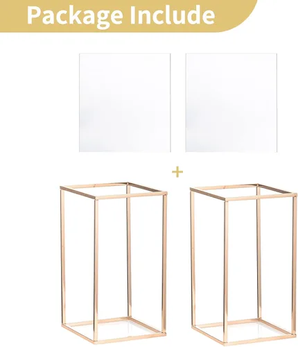 Vista 7 de NUPTIO Jarrón rectangular de metal dorado, 2 piezas de 15.75 pulgadas de alto, elegante centro de mesa floral para boda, casa nueva, día
