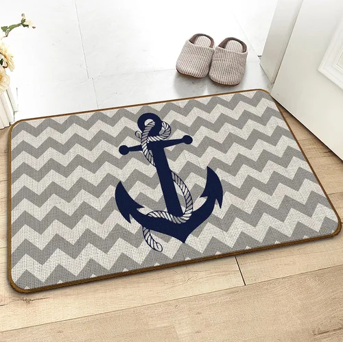Vista 5 de Tapete de cocina con ancla azul marino náutico, para interiores y exteriores, para decoración náutica, entrada y hogar, tapete antideslizante