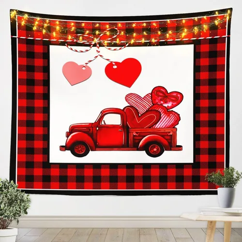 Vista 12 de Tapiz femenino de flores de rosas rojas, tapiz de pared para el día de San Valentín, decoración de habitación de niñas y mujeres, diseño de retazos