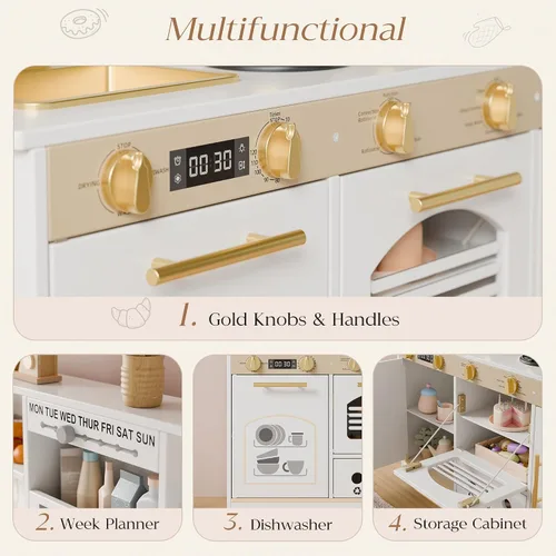 Vista 5 de Juego de cocina para niños, juego de cocina con 21 accesorios divertidos, juego de cocina de juguete con electrodomésticos realistas, almacenamiento