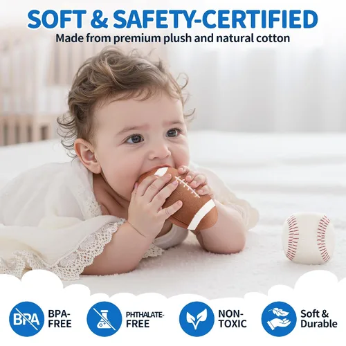 Vista 5 de Juguetes para Bebés Niños de 6-12 Meses – My First Sports Bag Juguetes Musicales para Bebés con 4 Pelotas Sensoriales – Baloncesto, Fútbol