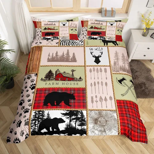 Vista 20 de Juego de funda de edredón de diente de león, estrella de Texas occidental, para niños y niñas, funda de edredón de tablones de madera gris y blanco