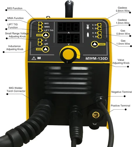 Vista 3 de Soldador MIG, soldador multiproceso sin gas de doble voltaje de 110/220 V, alambre sólido 4 en 1/flujo MIG/Stick ARC/Lift TIG, IGBT Inverter