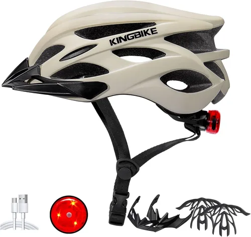 Vista 9 de KINGBIKE - Casco de bicicleta para adultos, hombres, mujeres y jóvenes, para ciclismo en carretera y montaña, con luz recargable por USB
