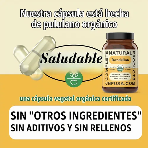 Vista 7 de Complete Natural Products Cápsulas de raíz de diente de león puras y orgánicas - Cápsulas de 600 mg 100 píldoras Raíz de diente de león seca