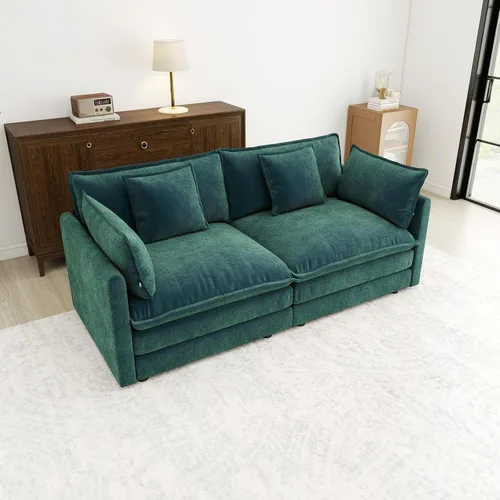 Vista 62 de Sofá Loveseat Grande en Beige y Blanco de 194.8 cm, Sofás Seccionales de 2 Plazas Grandes para Sala de Estar, Sofá Seccional Modular de Tela