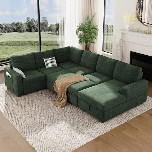 Vista 12 de Vesgantti Sofá Seccional Modular de 113.6" con Sofá Cama Extraíble, Sofá Cama en Forma de U de 7 Plazas con Chaise de Almacenamiento, Sofá Seccional