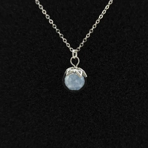 Vista 5 de Collar de plata de ley 925 con colgante de bola de cristal de 0.4 pulgadas que brilla en la oscuridad, hecho a mano