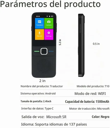 Vista 9 de Dispositivo de traductor de idiomas, dispositivo de traductor instantáneo portátil compatible con WiFi/Bluetooth/Offline bidireccional en tiempo