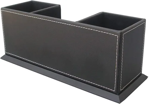 Vista 9 de KINGFOM Organizador de escritorio para suministros de oficina, caja de almacenamiento de piel sintética, 4 compartimentos divididos para bolígrafos