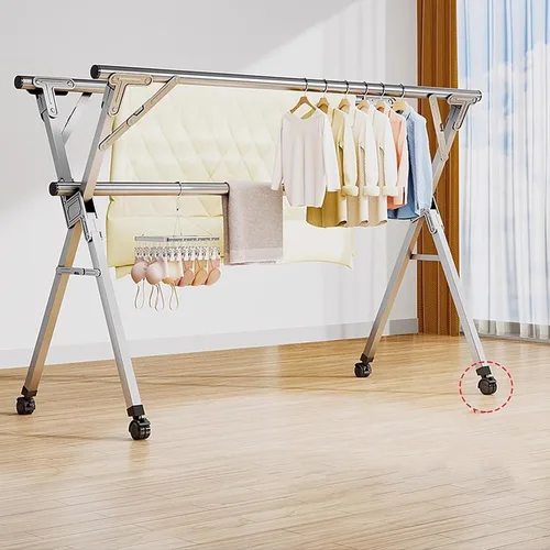 Vista 3 de Estante de secado de ropa de acero inoxidable de 63 pulgadas, perchero plegable para ropa, perchero de ropa ajustable de longitud ajustable