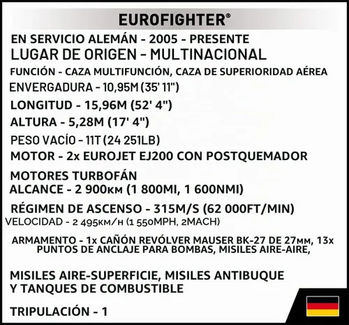 Vista 3 de COBI EUROFIGHTER (Alemania) - Conjunto de construcción de avión histórico, 644 piezas