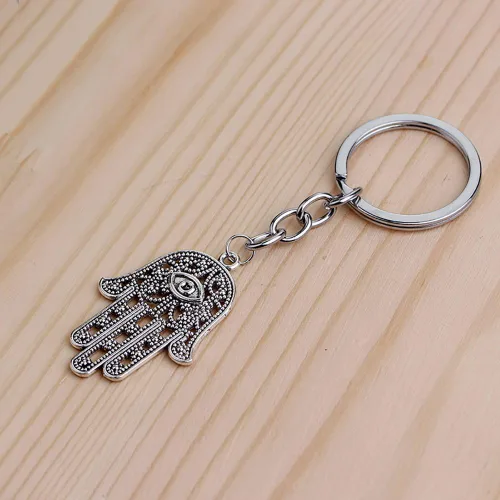 Vista 5 de Meiligo® Moda retro mal de ojo llavero joyería hueco protector mano de Fatima Palm Charm Key Rings