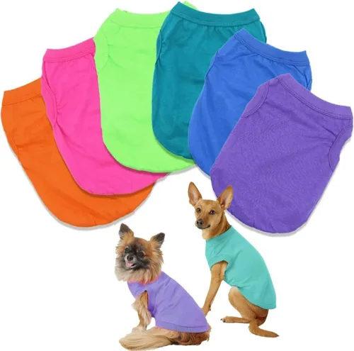 Vista 9 de Paquete de 6 camisetas de Yorkie Clothes lisas para perros, 100% algodón, ropa para cachorros pequeños, camiseta en blanco para perros y gatos, XS