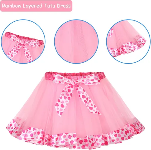 Vista 4 de QUJQOM Disfraz de princesa tutú de cumpleaños para niñas con collar y aretes