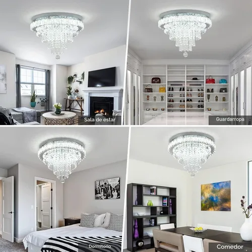 Vista 4 de CLAIRDAI Lámpara de araña moderna de cristal redonda LED, luminarias de luz de techo de cristal, lámpara de araña de montaje empotrado, lámpara