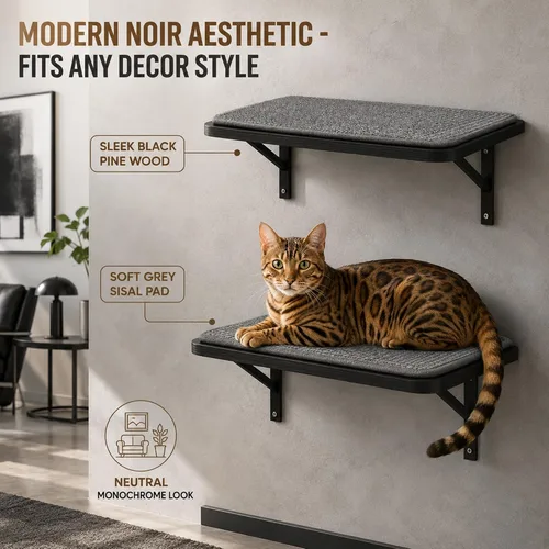 Vista 6 de Estante de Pared para Gatos con Percha de Ventana, Cama Hamaca para Gatos con Almohadilla para Rascar, Estante para Gatos para Trepar, Dormir