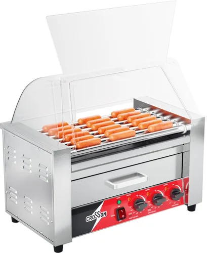 Vista 7 de CROSSON Hot Dog 7 Rodillos con Calentador de Pan, Máquina Comercial de Cocina con Asador Giratorio Antiadherente 7 en 304, Parrilla Eléctrica