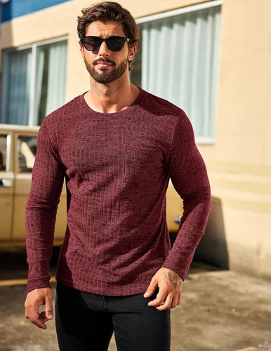 Vista 3 de COOFANDY Camiseta de manga larga para hombre, cuello redondo, para entrenamiento, fisicoculturismo, camiseta casual