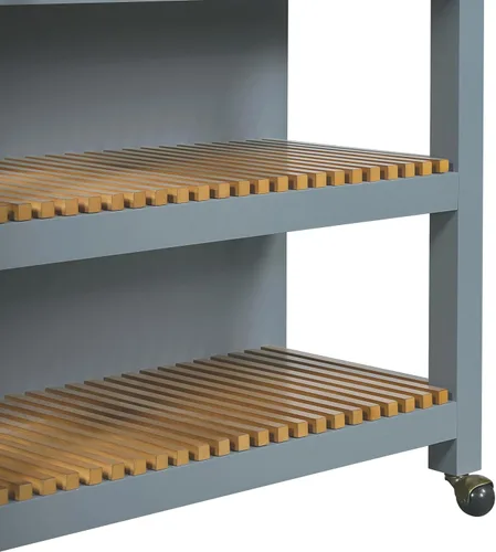 Vista 9 de LUMISOL 52" Kitchen Cart with Rubber Wood Top & Pull-Out Pantry, Blue Gray