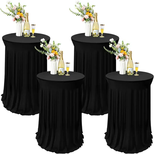 Vista 9 de Tegeme Paquete de 4 manteles redondos de elastano con falda, de 32 x 43 pulgadas, para mesa redonda, de elastano, elástico, para mesa, bar, boda